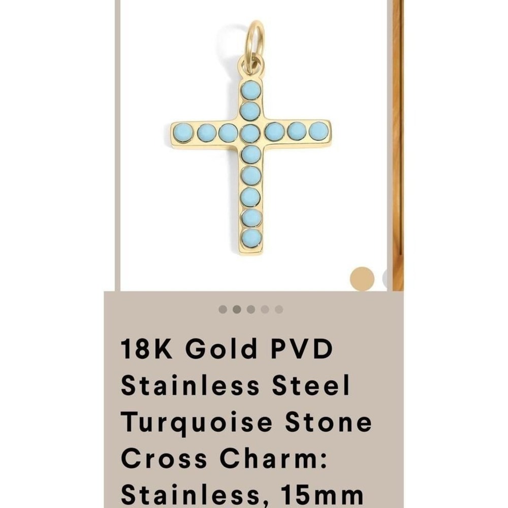 18K Gold PVD Stainless Steel Turquoise Stone Cross Charm Pendant 15mm Gold